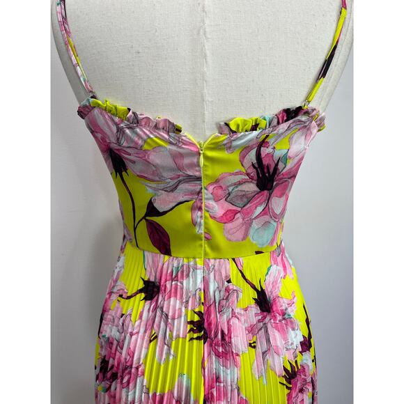 Delfi Collective Floral Pleated Midi Dress Size Small Pink Yellow Bustier - Picture 7 of 12